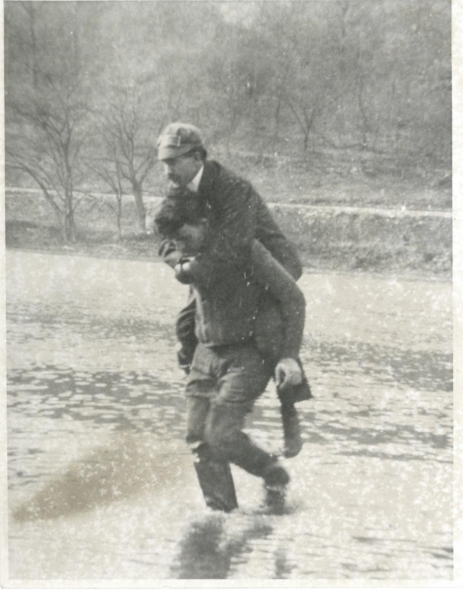 Orville Wright Gets a Piggyback Ride