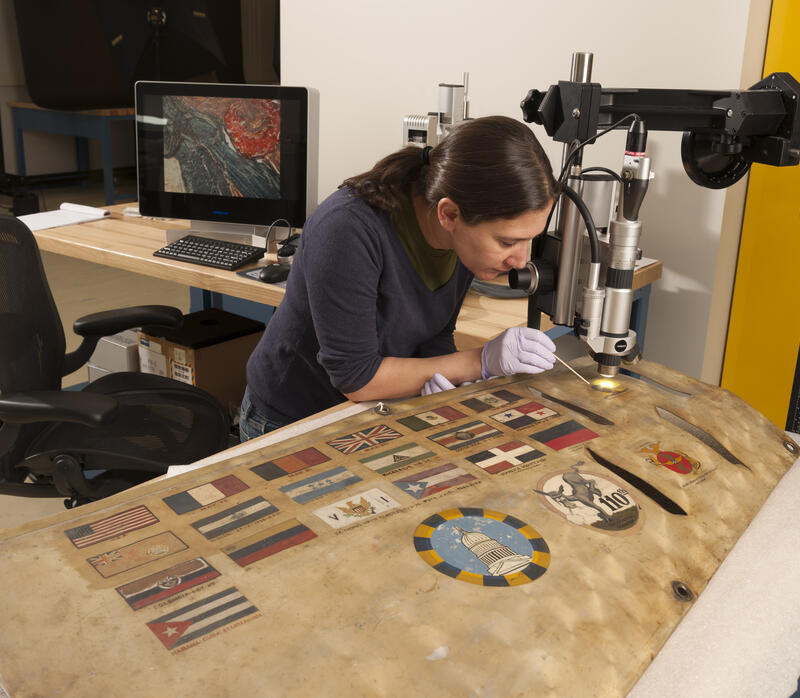 Conservation work on the Spirit of St. Louis cowling